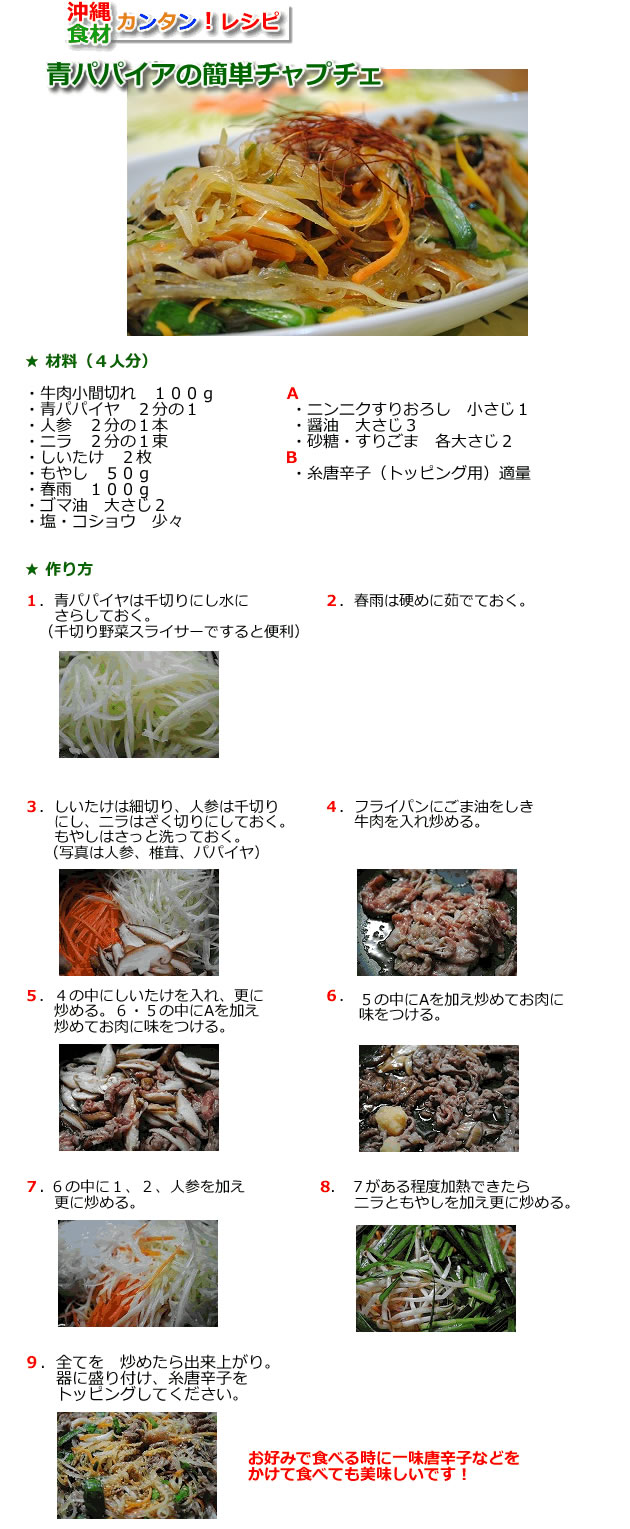 青パパイヤの簡単チャプチェ